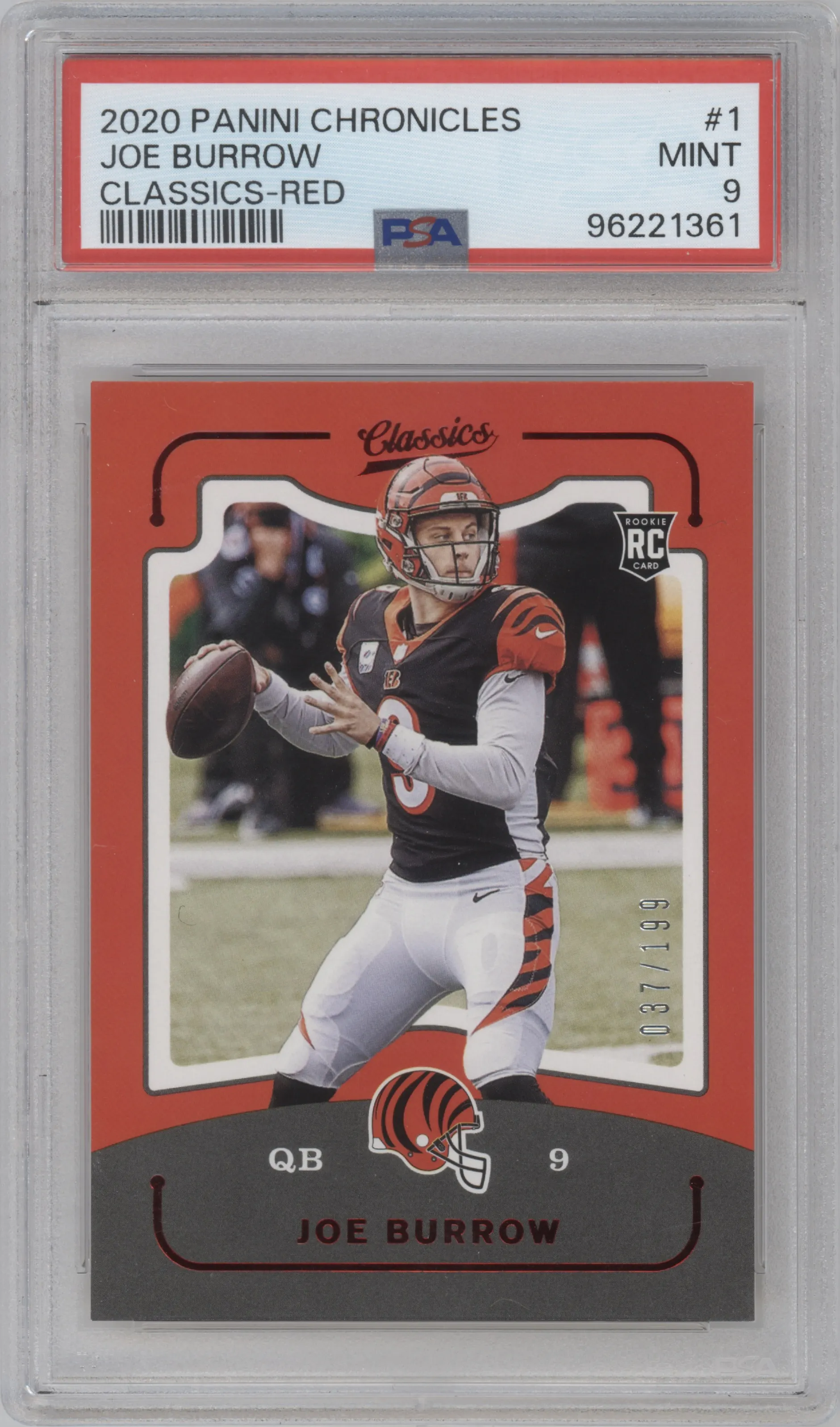 2020 Panini Chronicles Classics Joe Burrow Red PSA 9