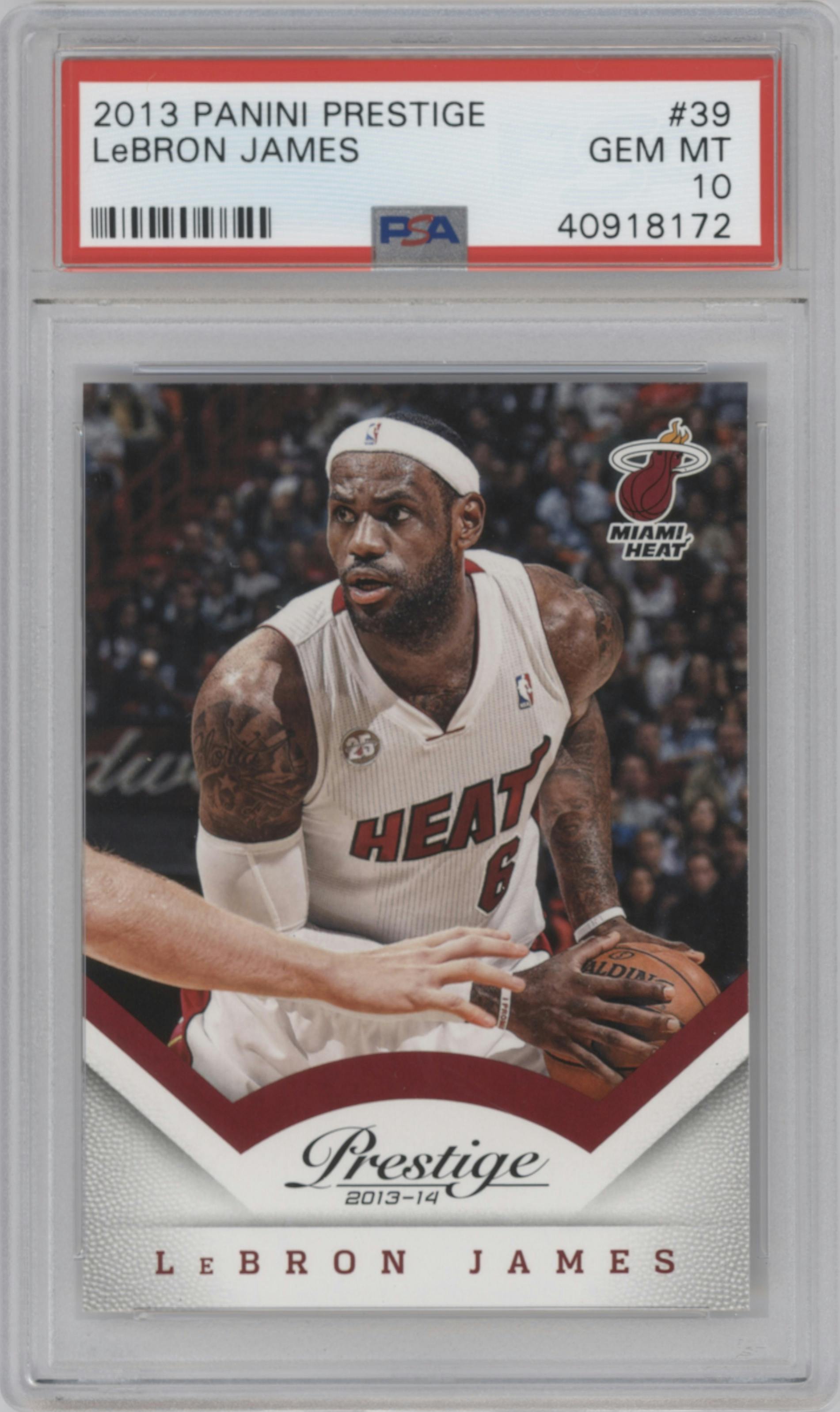 Lebron James from the 2013-14 Panini Prestige set graded by PSA and given an overall grade of 10.