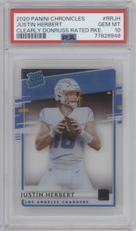 Justin Herbert from the 2020 Panini Chronicles set graded by PSA and given an overall grade of 10.