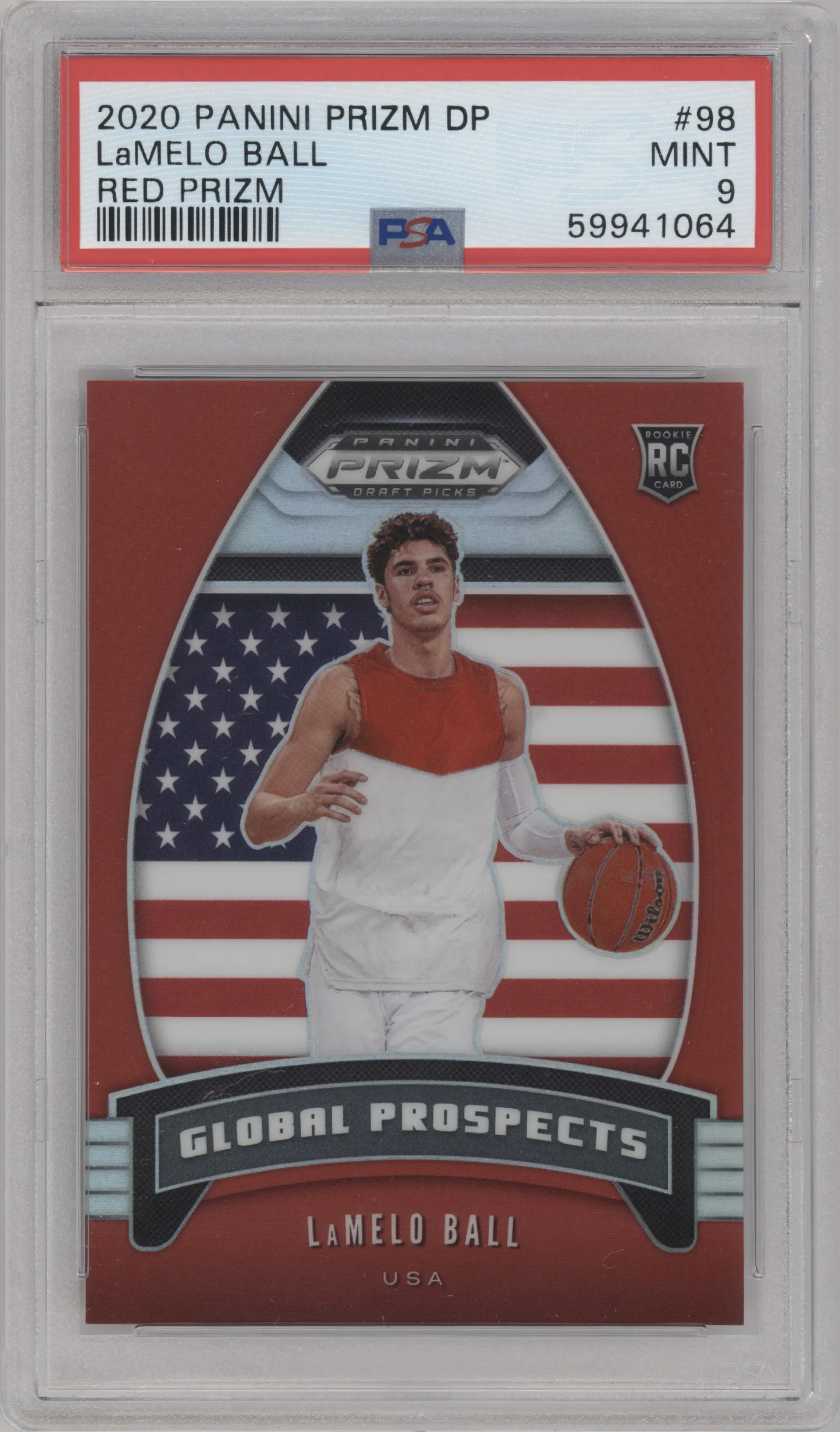2020 Panini Prizm Draft Picks Global Prospects LaMelo Ball Red Prizm #98 PSA 9