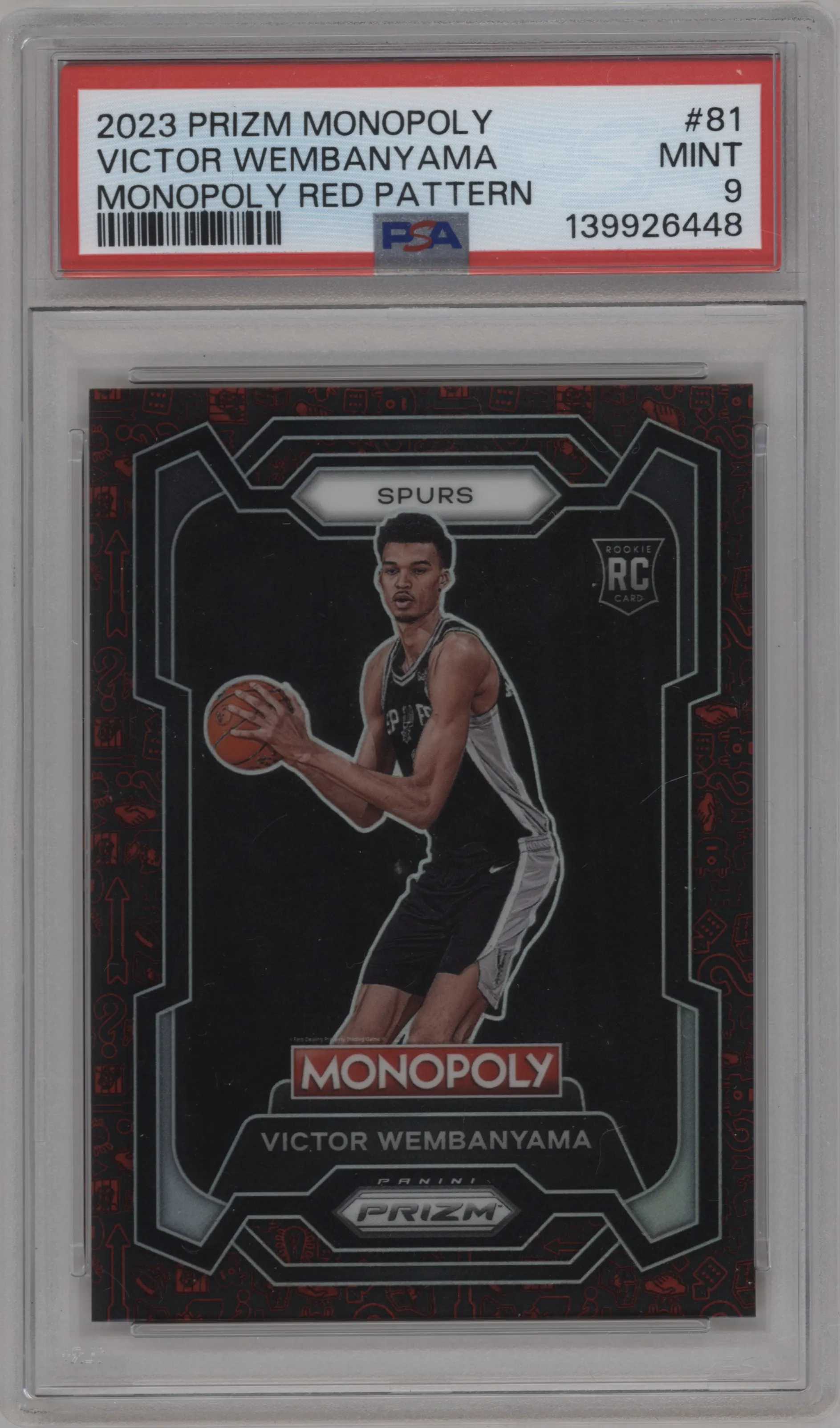 2023 Panini Prizm Monopoly Victor Wembanyama Red Pattern Prizm PSA 9