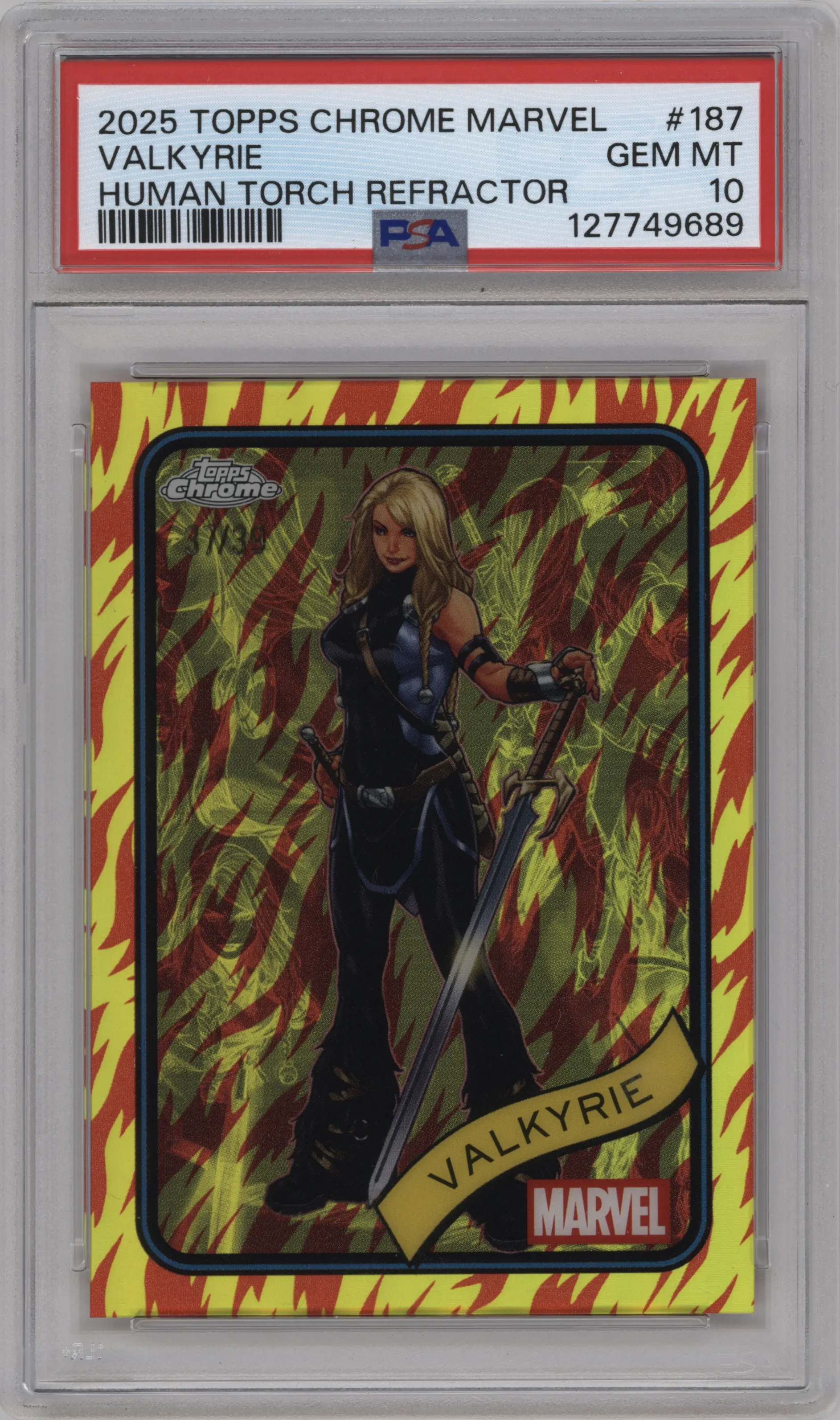2025 Topps Chrome Marvel Valkyrie Human Torch Refractor #187 PSA 10