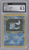 Vaporeon from the 1999 Pokemon set graded by CSG and given an overall grade of 8.5.
