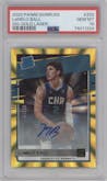 LaMelo Ball from the 2020-21 Panini Donruss set featuring a Gold Laser parallel graded by PSA and given an overall grade of 10.