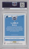 LaMelo Ball from the 2020-21 Panini Donruss set featuring a Gold Laser parallel graded by PSA and given an overall grade of 10.