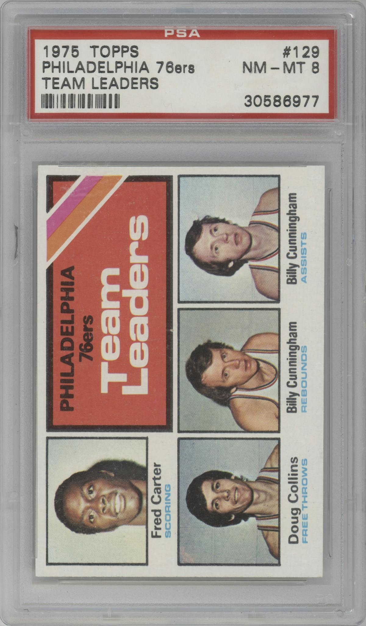 Philadelphia 76ers Team Leaders from the 1975-76 Topps set graded by PSA and given an overall grade of 8.