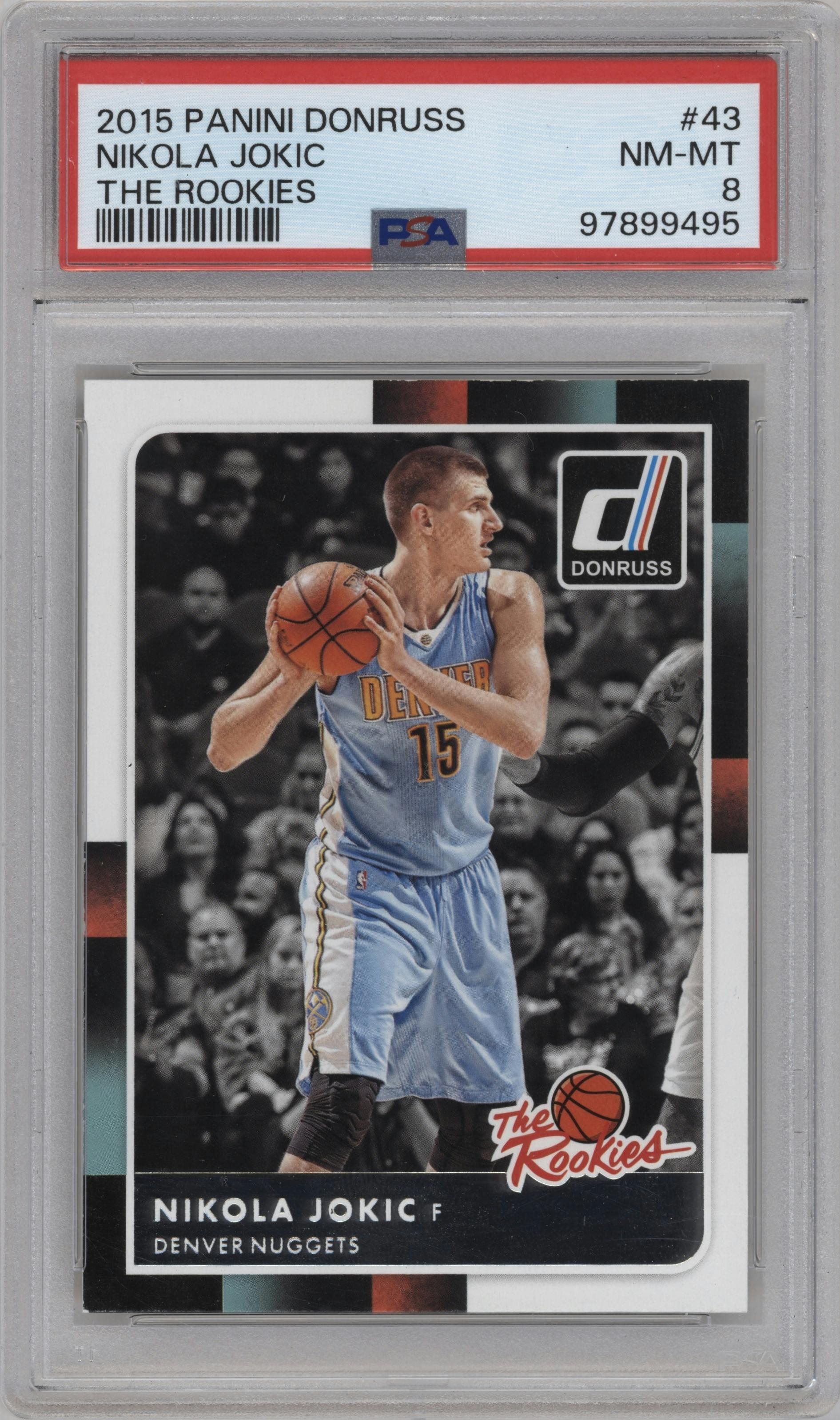 Nikola Jokic from the 2015-16 Panini Donruss Basketball set graded by PSA and given an overall grade of 8.