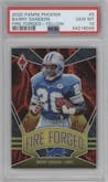 Barry Sanders from the 2020 Panini Phoenix set featuring a Yellow parallel graded by PSA and given an overall grade of 10.