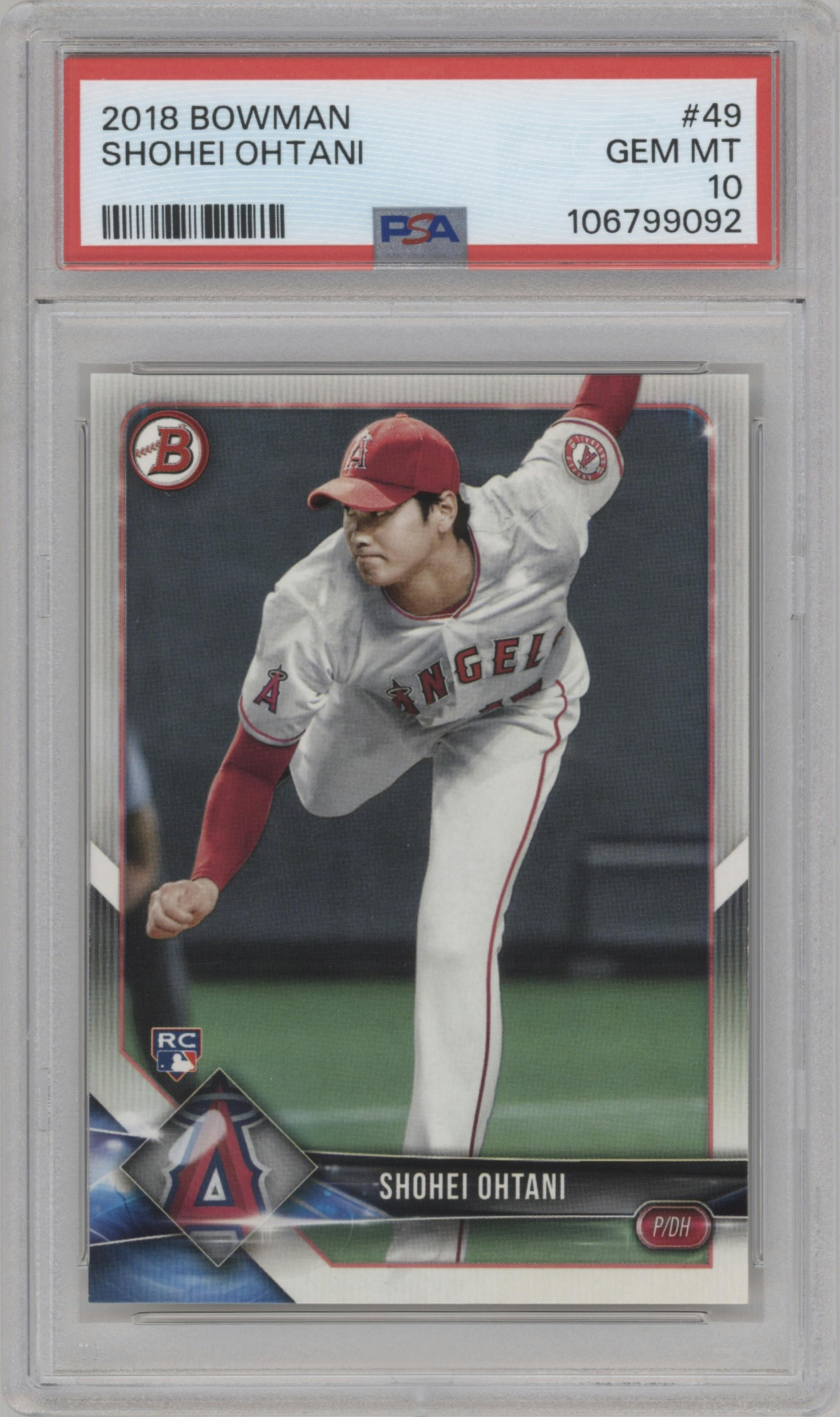 Shohei Ohtani from the 2018 Bowman set graded by PSA and given an overall grade of 10.