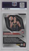 Caitlin Clark from the 2024 Panini Prizm WNBA set featuring a Blue Velocity parallel graded by PSA and given an overall grade of 8.