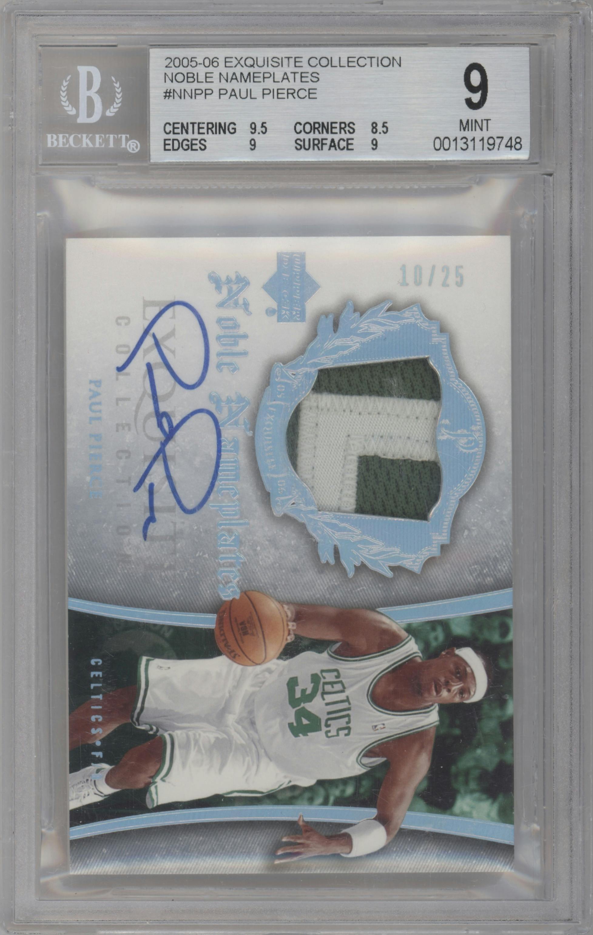 Paul Pierce from the 2005-06 Upper Deck Exquisite Collection  set graded by Beckett and given an overall grade of 9.
