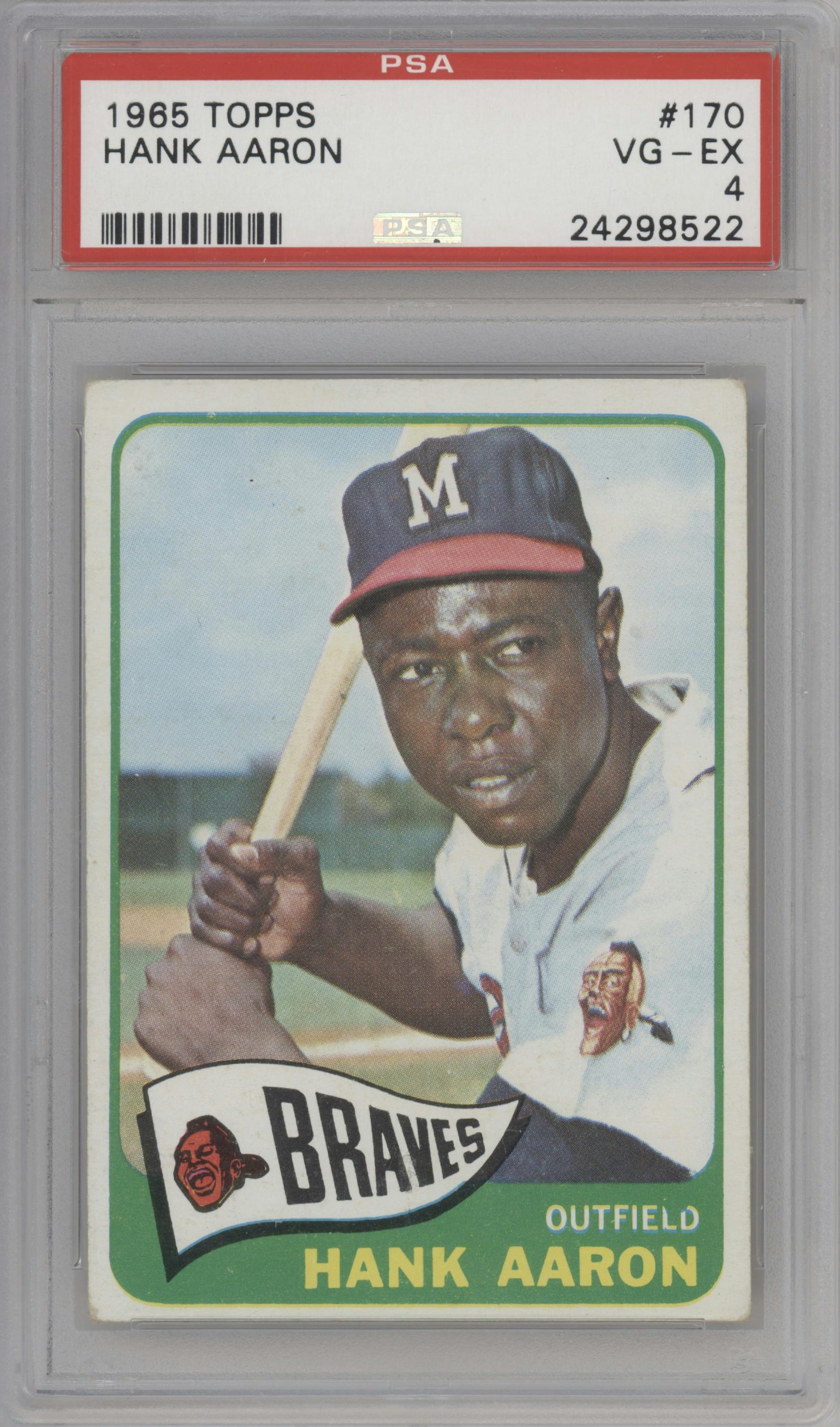 Hank Aaron from the 1965 Topps set graded by PSA and given an overall grade of 4.