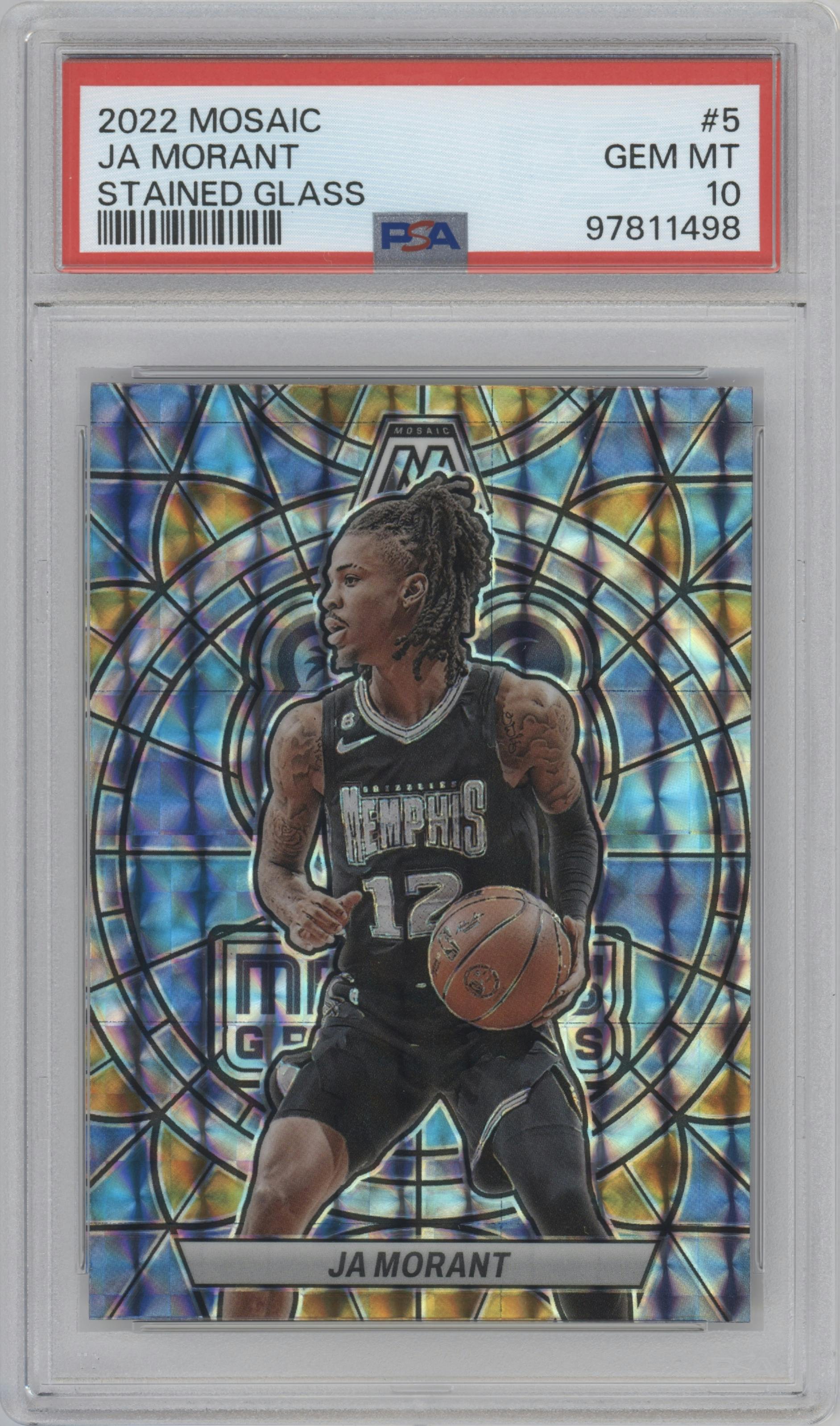Ja Morant from the 2022-23 Panini Mosaic set graded by PSA and given an overall grade of 10.