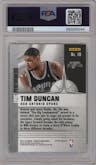 Tim Duncan from the 2021-22 Panini Mosaic  set featuring a Orange Fluorescent parallel graded by PSA and given an overall grade of 10.