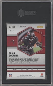 Chris Godwin from the 2021 Panini Mosaic set featuring a Choice Black Gold parallel graded by SGC and given an overall grade of 8.5.