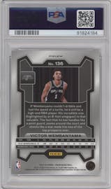 Victor Wembanyama from the 2023-24 Panini Prizm set featuring a Silver Prizm  parallel graded by PSA and given an overall grade of 10.