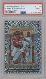 Patrick Mahomes II from the 2021 Panini Donruss Optic set graded by PSA and given an overall grade of 9.