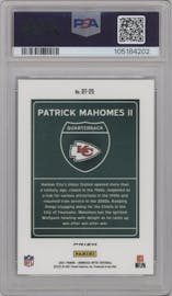 Patrick Mahomes II from the 2021 Panini Donruss Optic set graded by PSA and given an overall grade of 9.