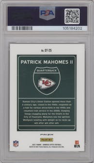 Patrick Mahomes II from the 2021 Panini Donruss Optic set graded by PSA and given an overall grade of 9.