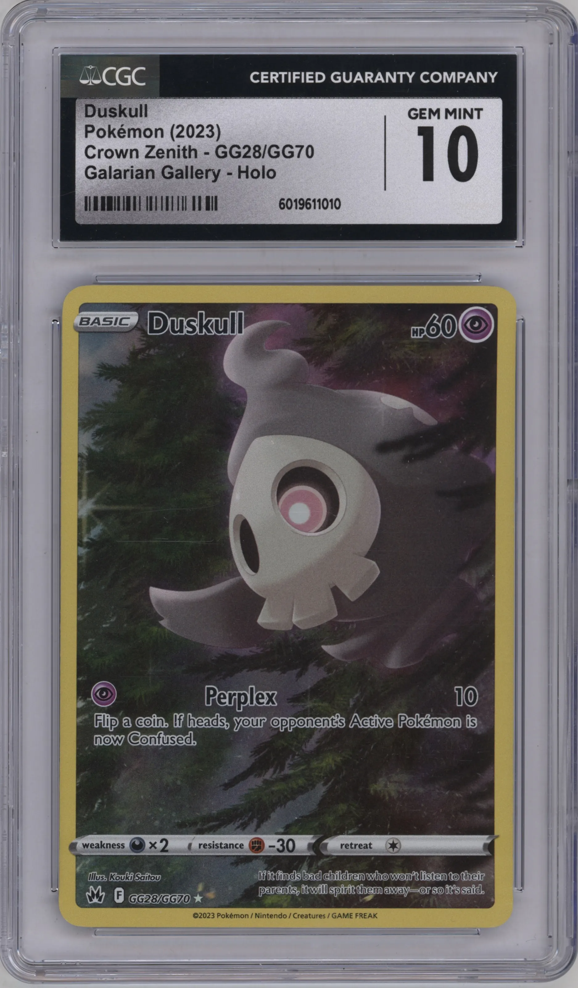 2023 Pokemon SWSH Crown Zenith GG Duskull CGC 10
