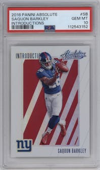 Saquon Barkley from the 2018 Panini Absolute set graded by PSA and given an overall grade of 10.