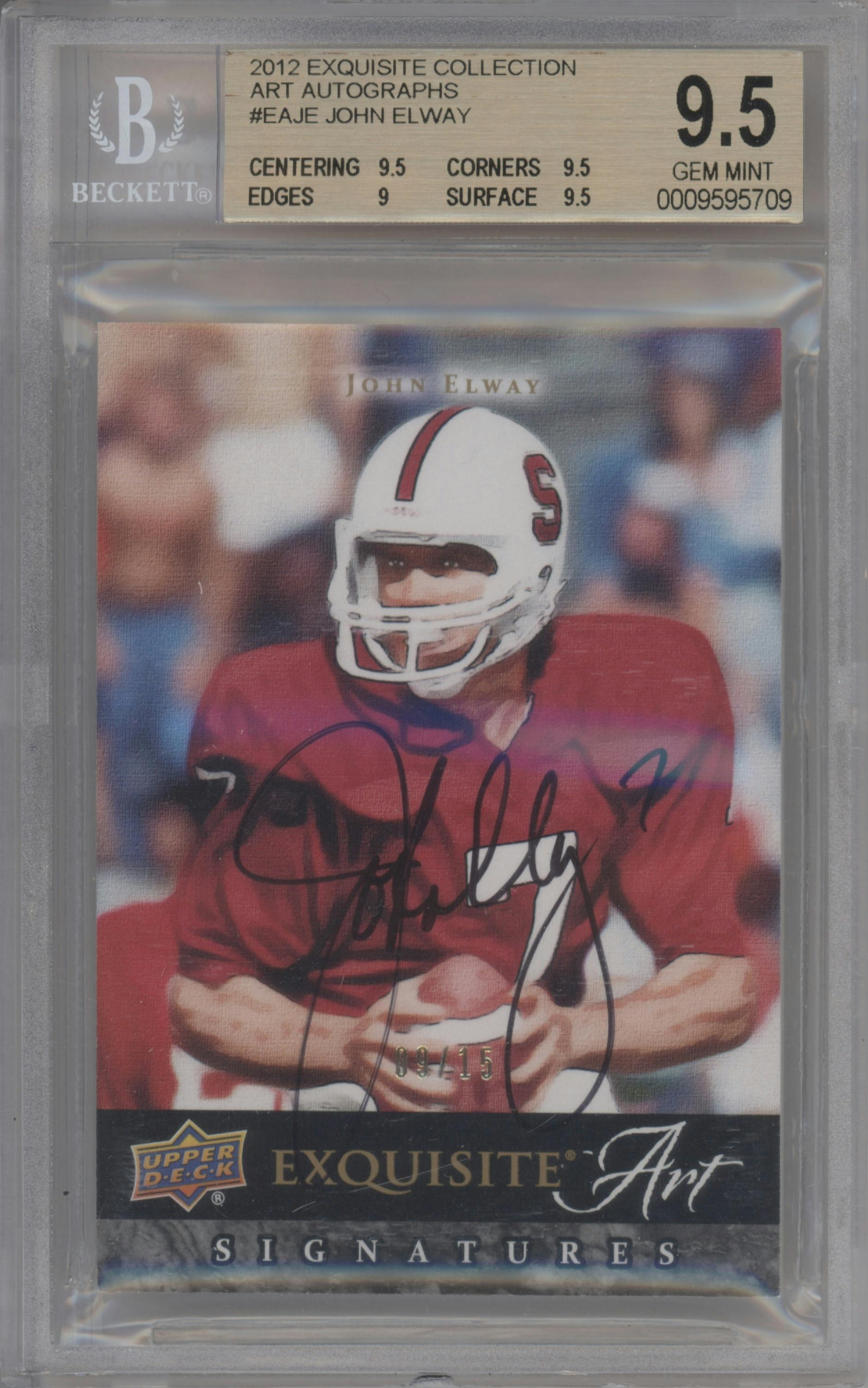John Elway from the 2012 Upper Deck Exquisite set graded by Beckett and given an overall grade of 9.5.