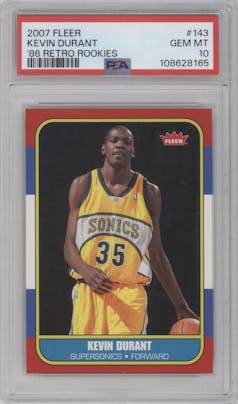 Kevin Durant from the 2007-08 Fleer set graded by PSA and given an overall grade of 10.