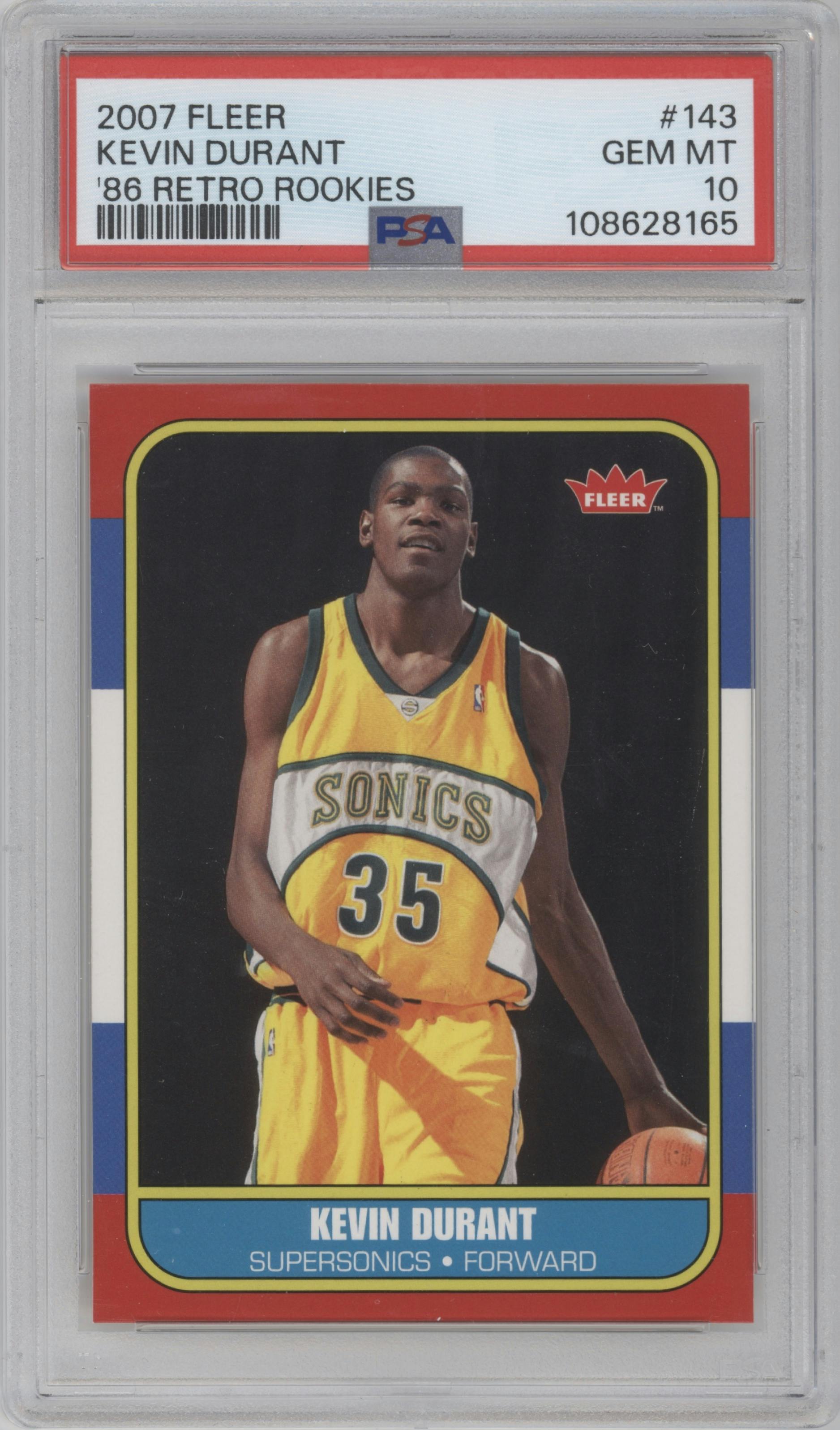 Kevin Durant from the 2007-08 Fleer set graded by PSA and given an overall grade of 10.