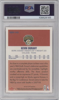 Kevin Durant from the 2007-08 Fleer set graded by PSA and given an overall grade of 10.