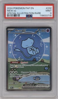 Mew ex from the 2024 Pokemon SV set graded by PSA and given an overall grade of 9.
