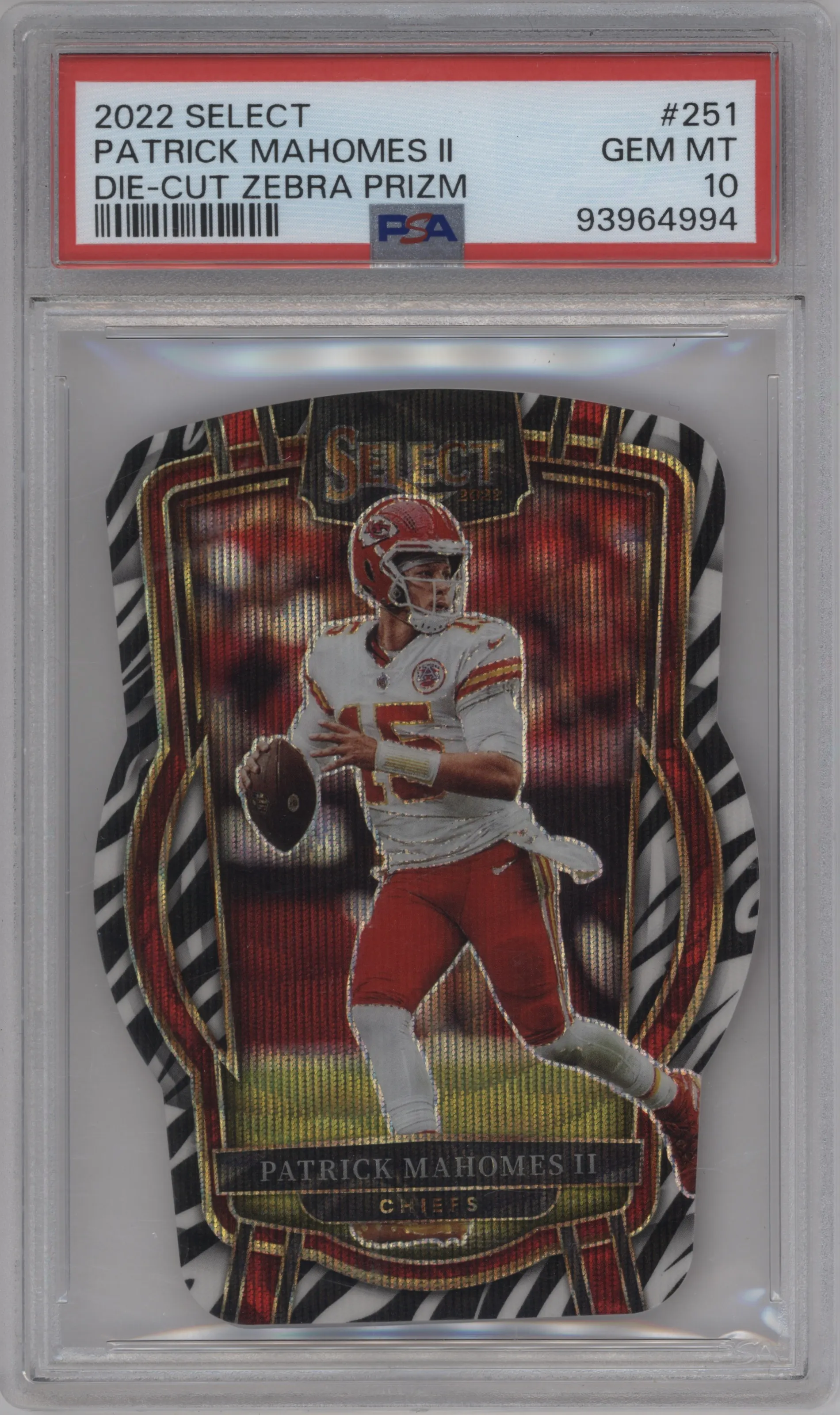 2022 Panini Select Club Lvl. Patrick Mahomes II Die-Cut Zebra #251 PSA 10