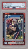 Drake Maye from the 2024 Donruss set featuring a Red Pandora parallel graded by PSA and given an overall grade of 9.