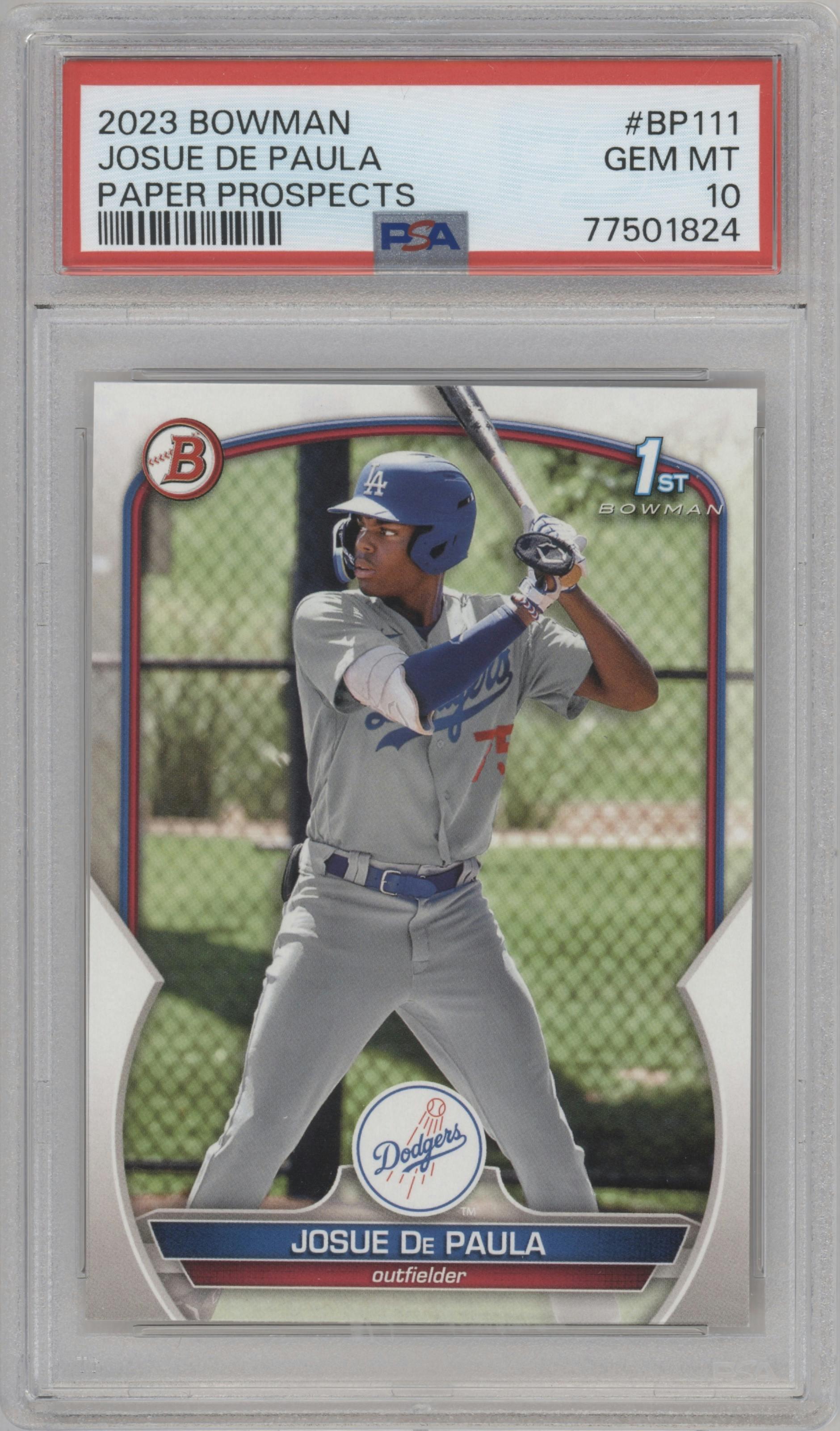 Josue De Paula from the 2023 Bowman  set graded by PSA and given an overall grade of 10.