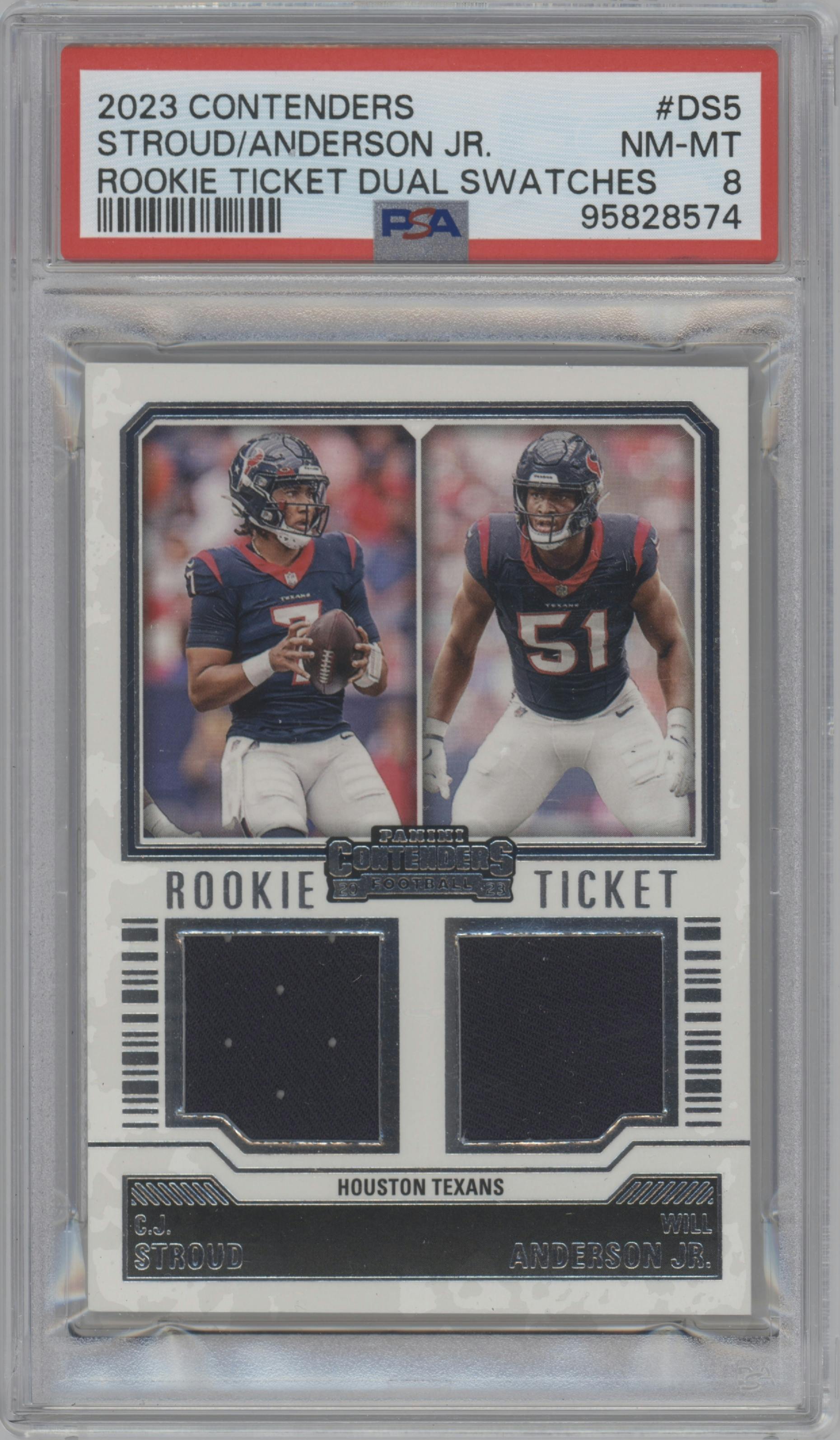 C.J. Stroud/Will Anderson Jr. from the 2023 Panini Contenders set graded by PSA and given an overall grade of 8.
