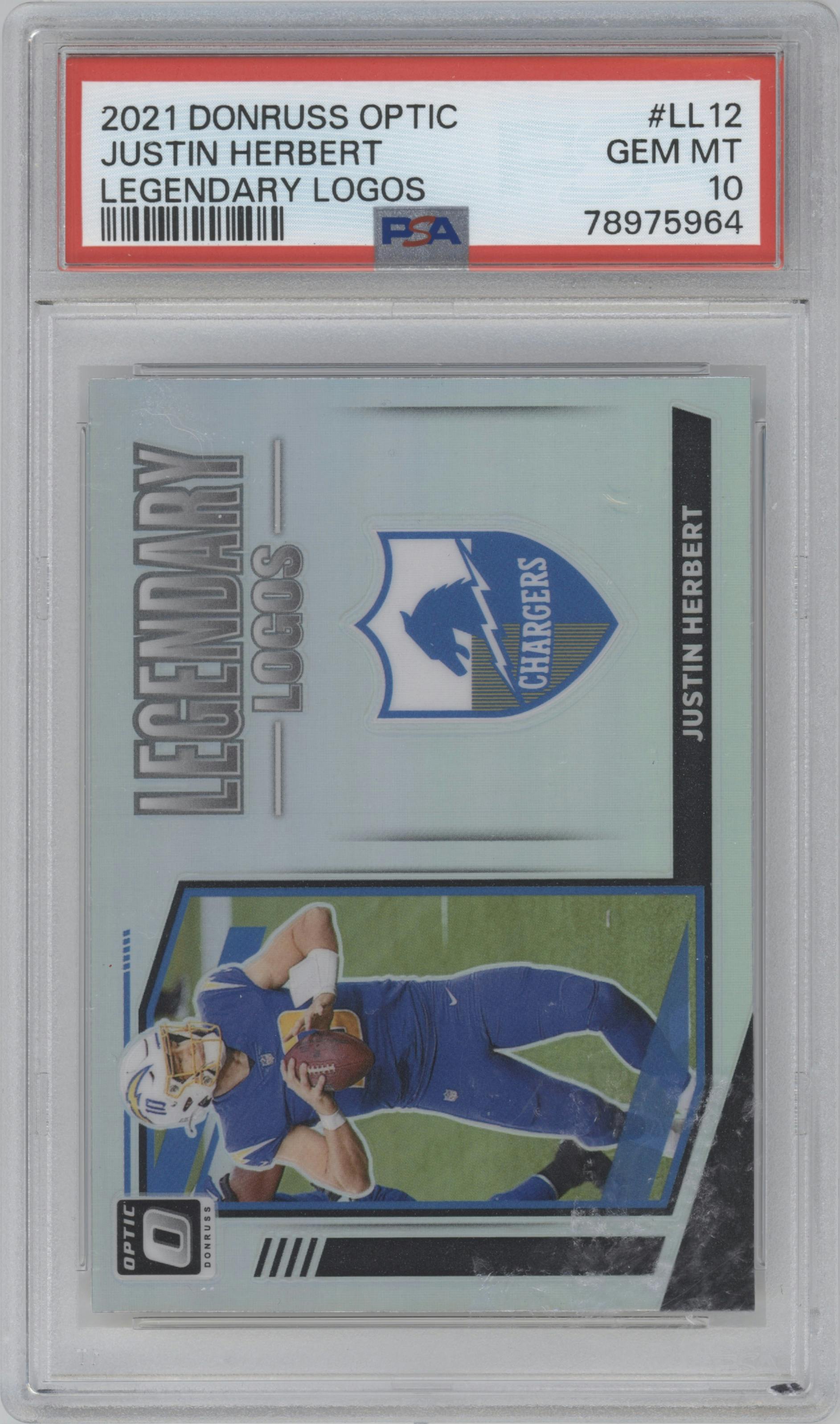 Justin Herbert from the 2021 Panini Donruss Optic set graded by PSA and given an overall grade of 10.