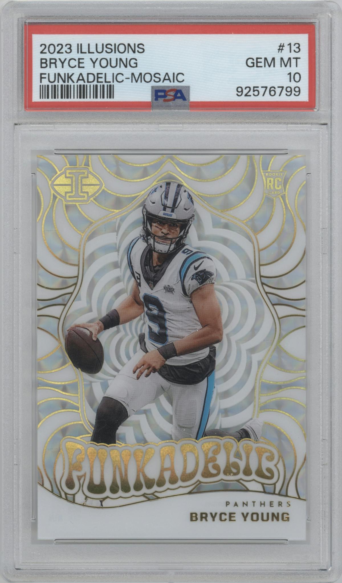 Bryce Young from the 2023 Panini Illusions set featuring a Mosaic parallel graded by PSA and given an overall grade of 10.