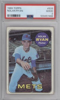 Nolan Ryan from the 1969 Topps set graded by PSA and given an overall grade of 2.