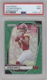 Jayden Daniels from the 2024 Panini Prizm set featuring a Green Wave parallel graded by PSA and given an overall grade of 9.