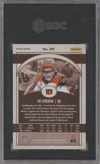 Joe Burrow from the 2020 Panini Chronicles set featuring a Silver parallel graded by SGC and given an overall grade of 10.