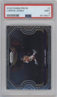 LeBron James from the 2020-21 Panini Prizm set graded by PSA and given an overall grade of 9.