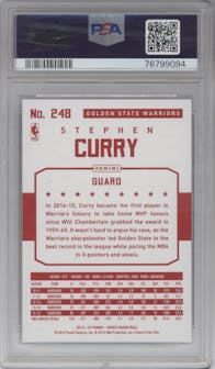 Stephen Curry from the 2015-16 Panini NBA Hoops set featuring a Red Back parallel graded by PSA and given an overall grade of 10.