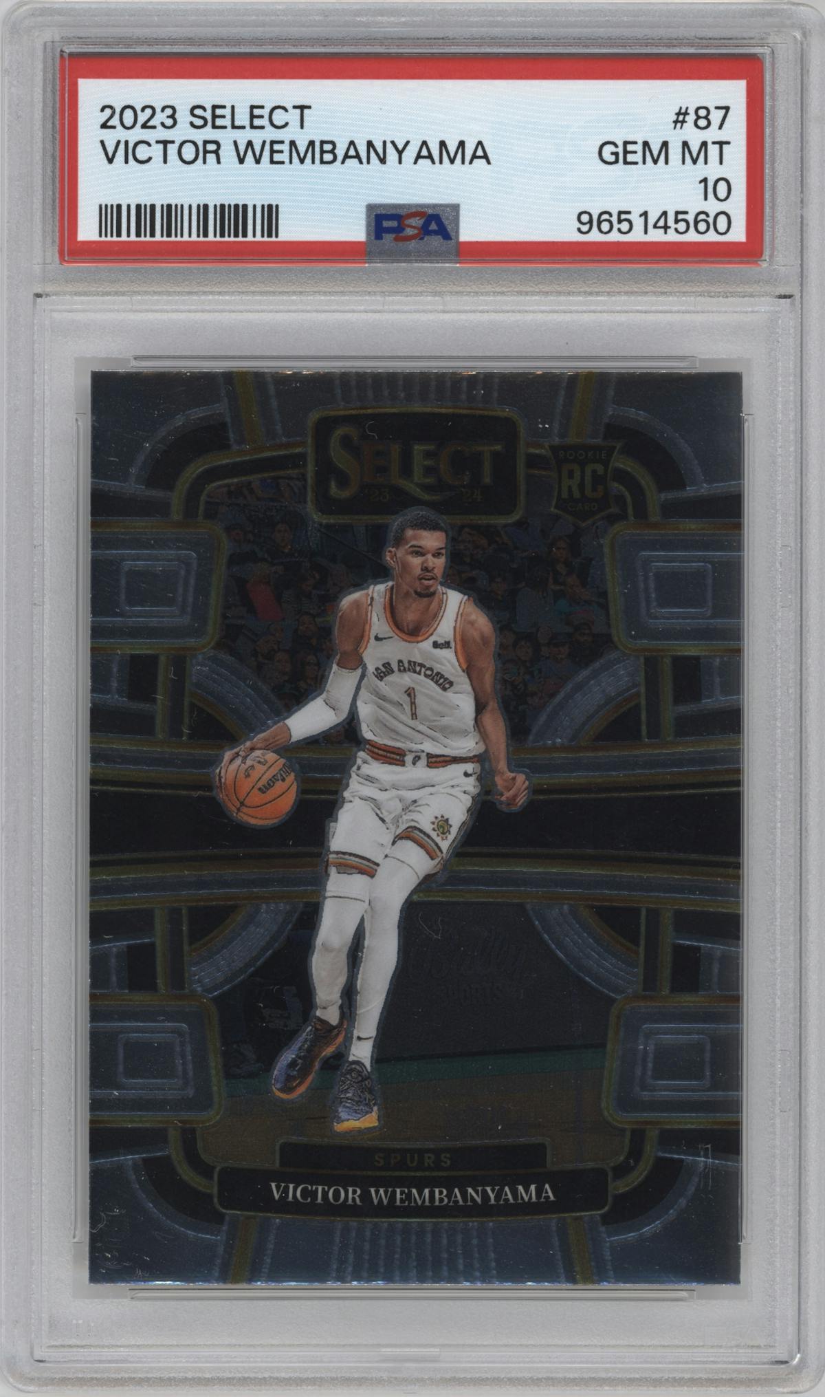 Victor Wembanyama from the 2023-24 Panini Select  set graded by PSA and given an overall grade of 10.