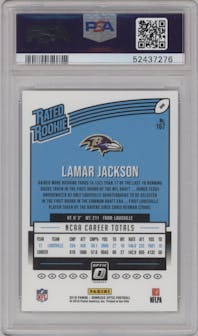 Lamar Jackson from the 2018 Panini Donruss Optic set graded by PSA and given an overall grade of 10.