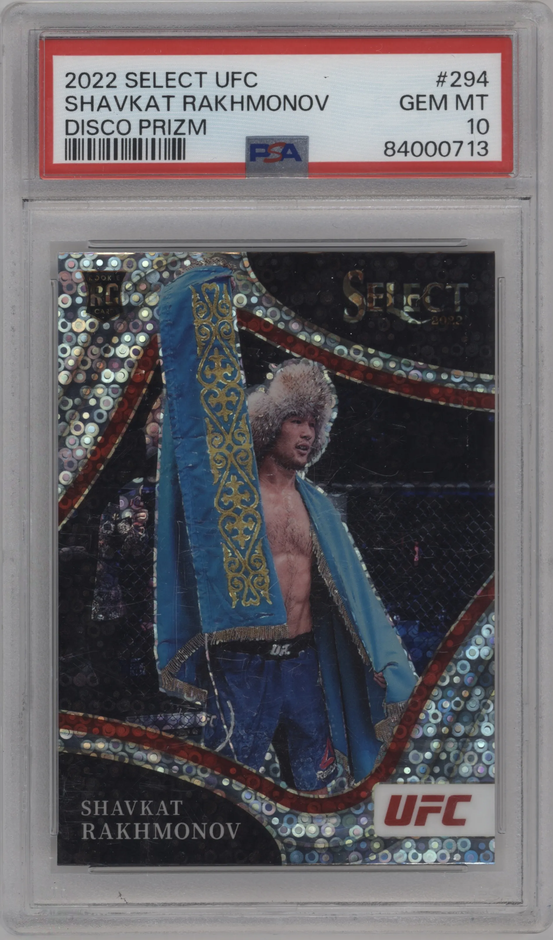 2022 Panini Select UFC Octagonside Shavkat Rakhmonov Disco Prizm PSA 10
