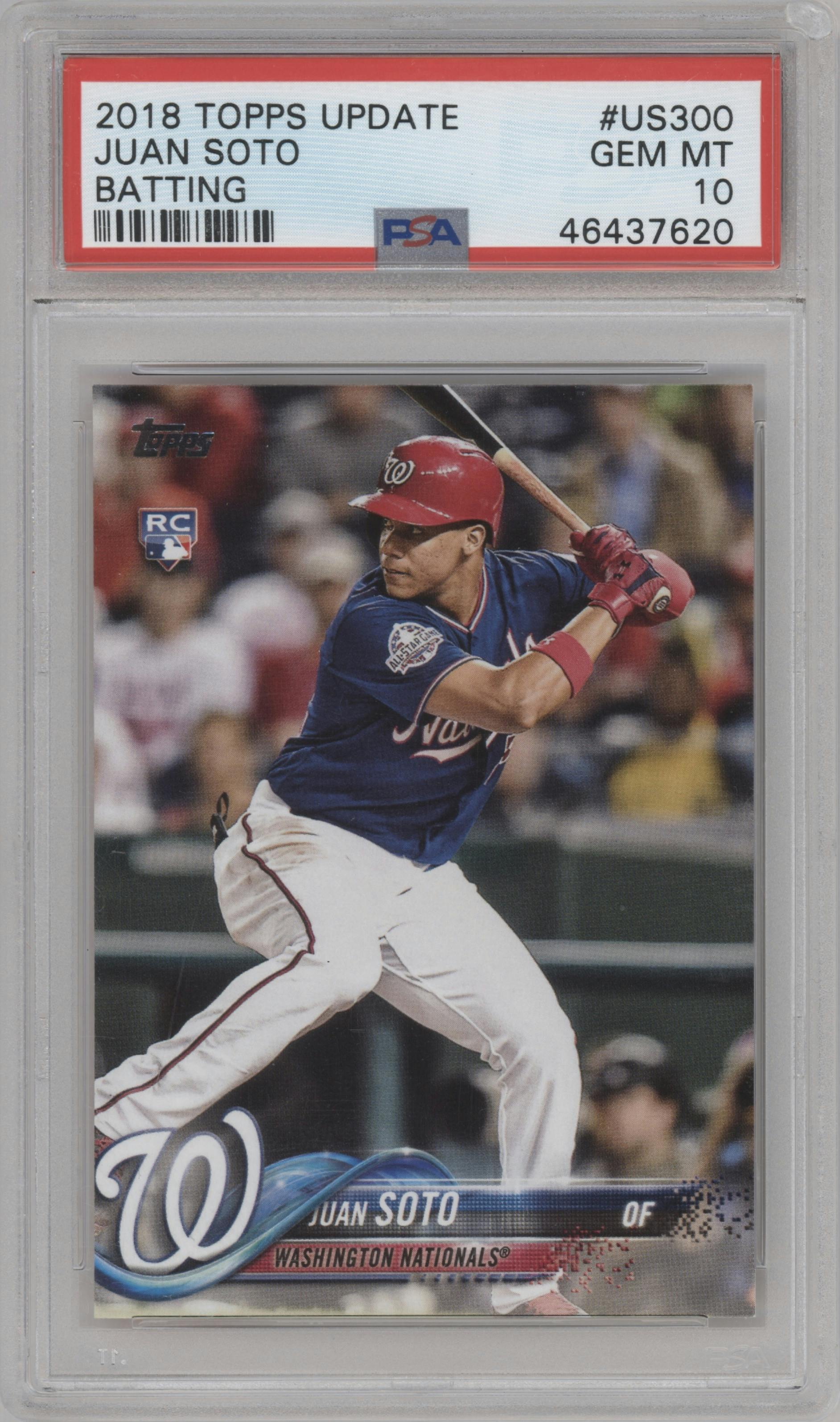 Juan Soto from the 2018 Topps Update set graded by PSA and given an overall grade of 10.