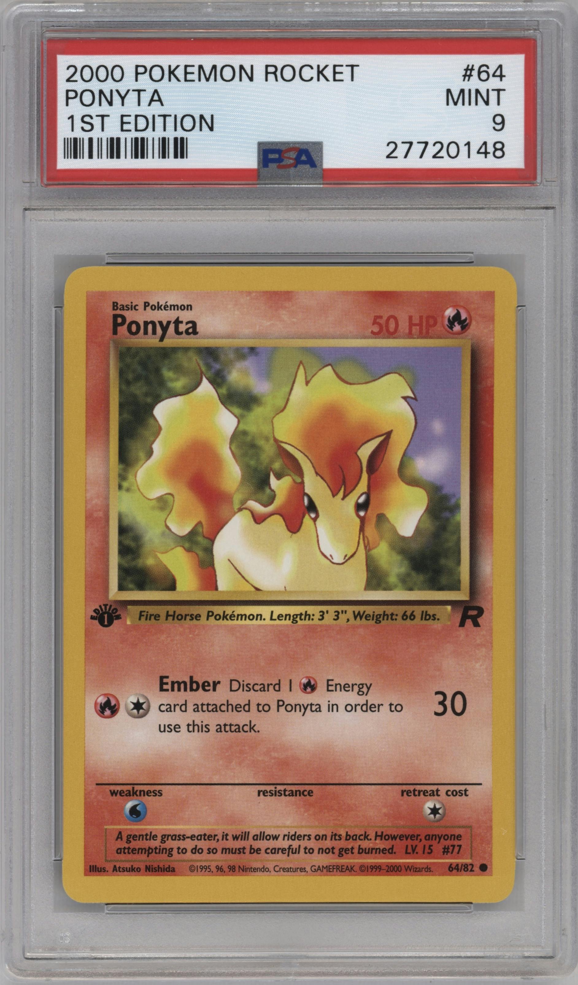 Ponyta from the 2000 Pokemon set graded by PSA and given an overall grade of 9.