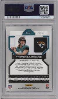 Trevor Lawrence from the 2021 Panini Prizm set featuring a Black & White Checker parallel graded by PSA and given an overall grade of 10.