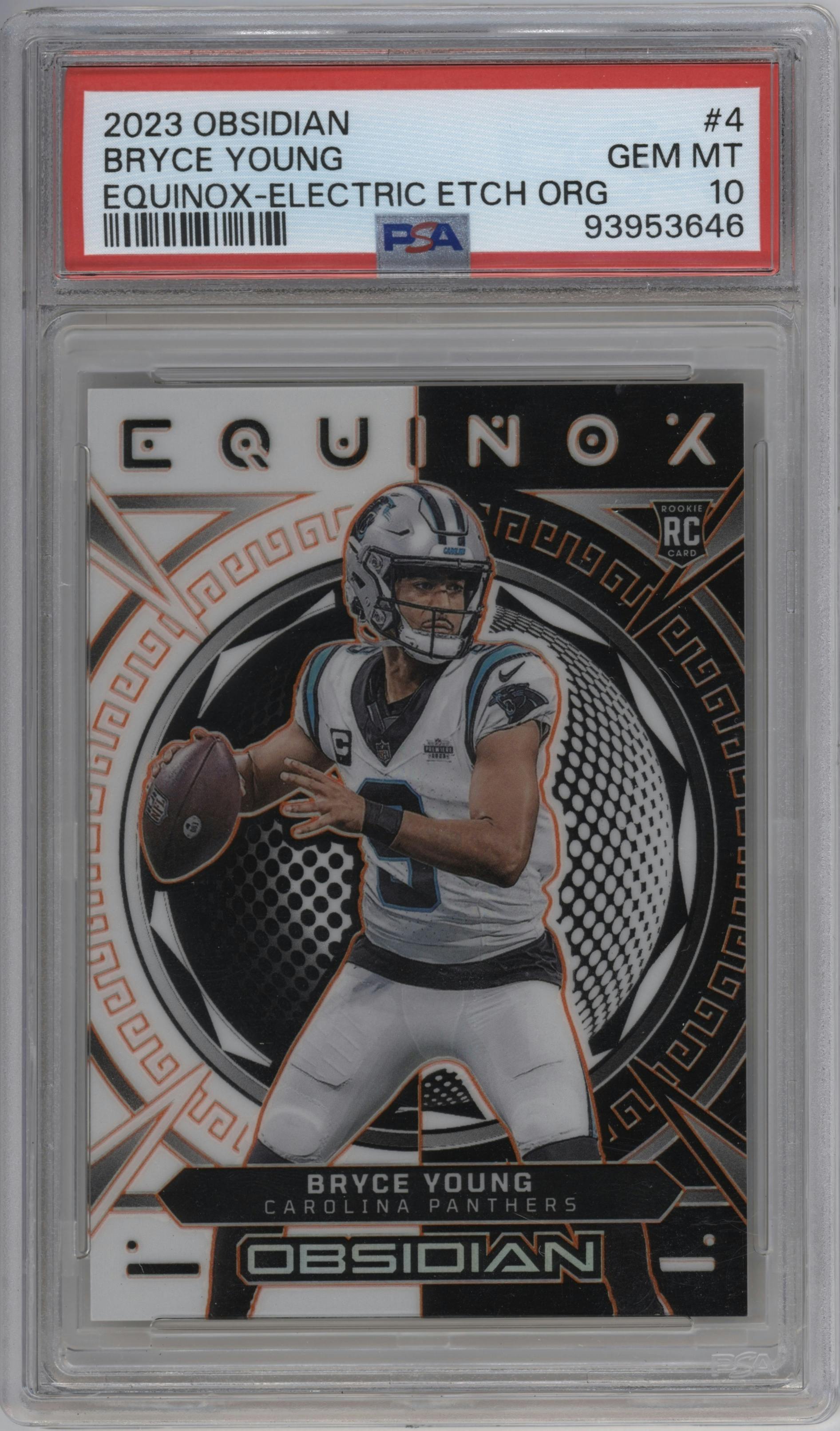Bryce Young from the 2023 Panini Obsidian set featuring a Electric Etch Orange  parallel graded by PSA and given an overall grade of 10.