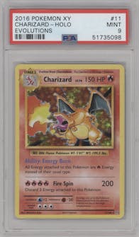 Charizard  from the 2016 Pokemon XY set graded by PSA and given an overall grade of 9.