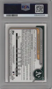 Nick Kurtz from the 2024 Bowman Draft set graded by PSA and given an overall grade of 10.